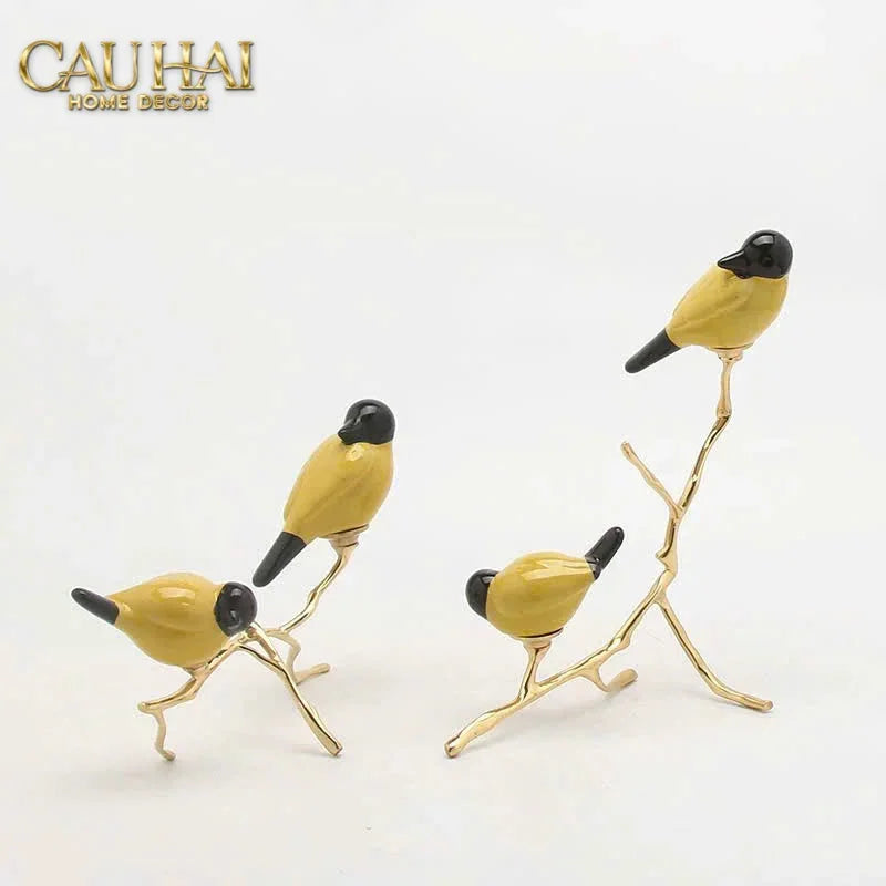 Maison Couture - Set Tượng Đôi Chim Sứ Tráng Men Impérial Oriole Duo – Gilded Bird Of Dynasty Sculptural-TƯỢNG TRANG TRÍ-CẬU HAI HOME DECOR