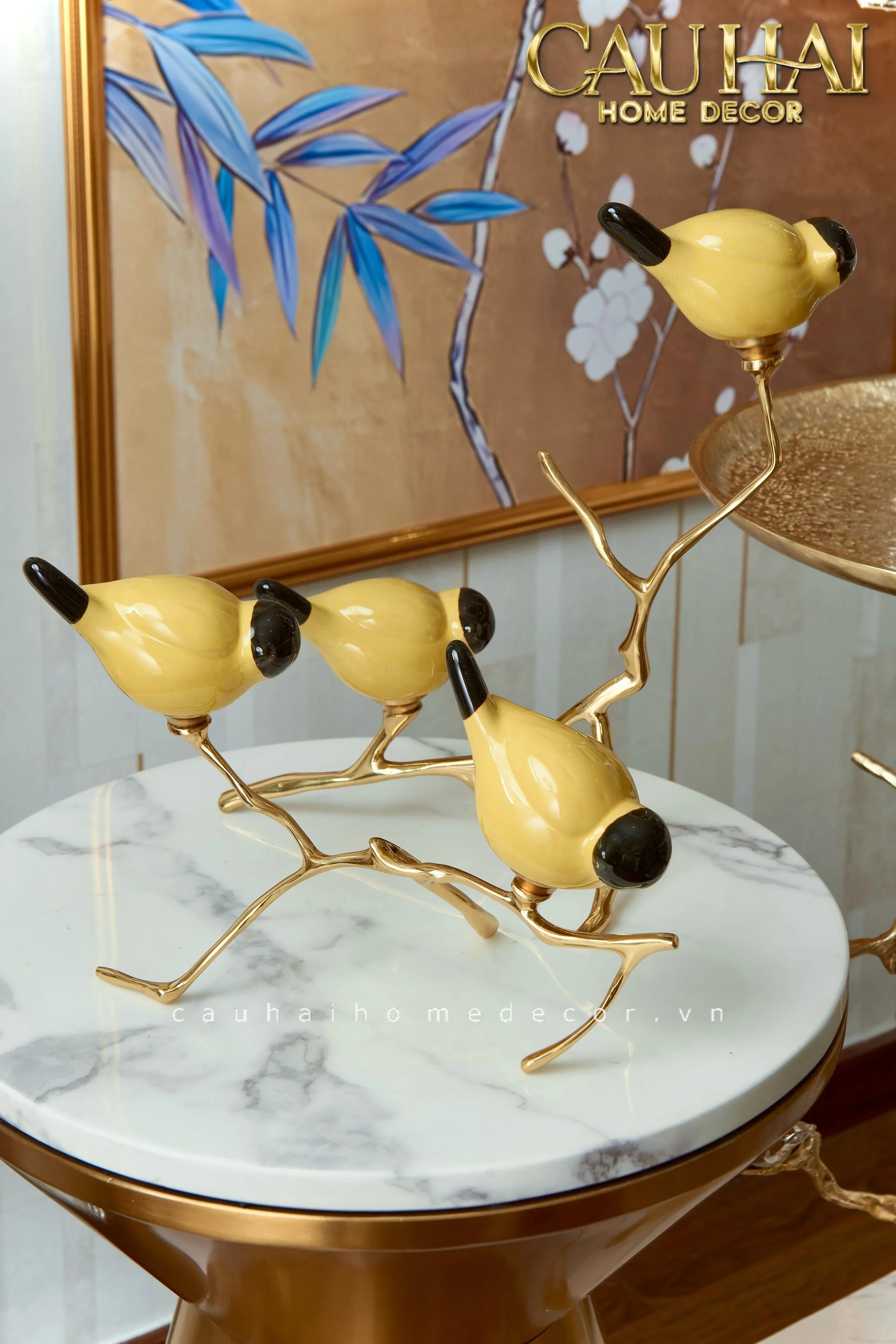 Maison Couture - Set Tượng Đôi Chim Sứ Tráng Men Impérial Oriole Duo – Gilded Bird Of Dynasty Sculptural-TƯỢNG TRANG TRÍ-CẬU HAI HOME DECOR