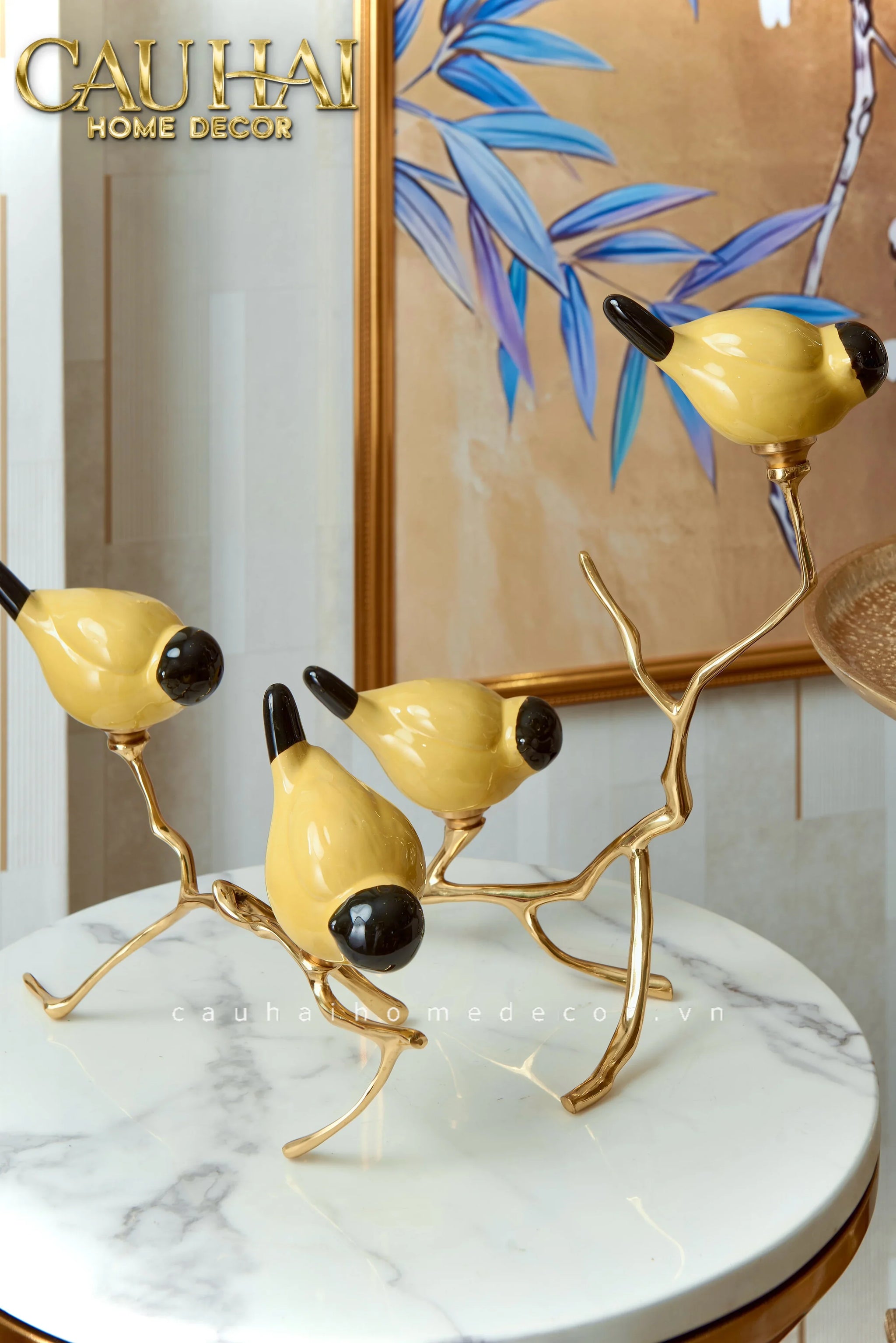 Maison Couture - Set Tượng Đôi Chim Sứ Tráng Men Impérial Oriole Duo – Gilded Bird Of Dynasty Sculptural-TƯỢNG TRANG TRÍ-CẬU HAI HOME DECOR