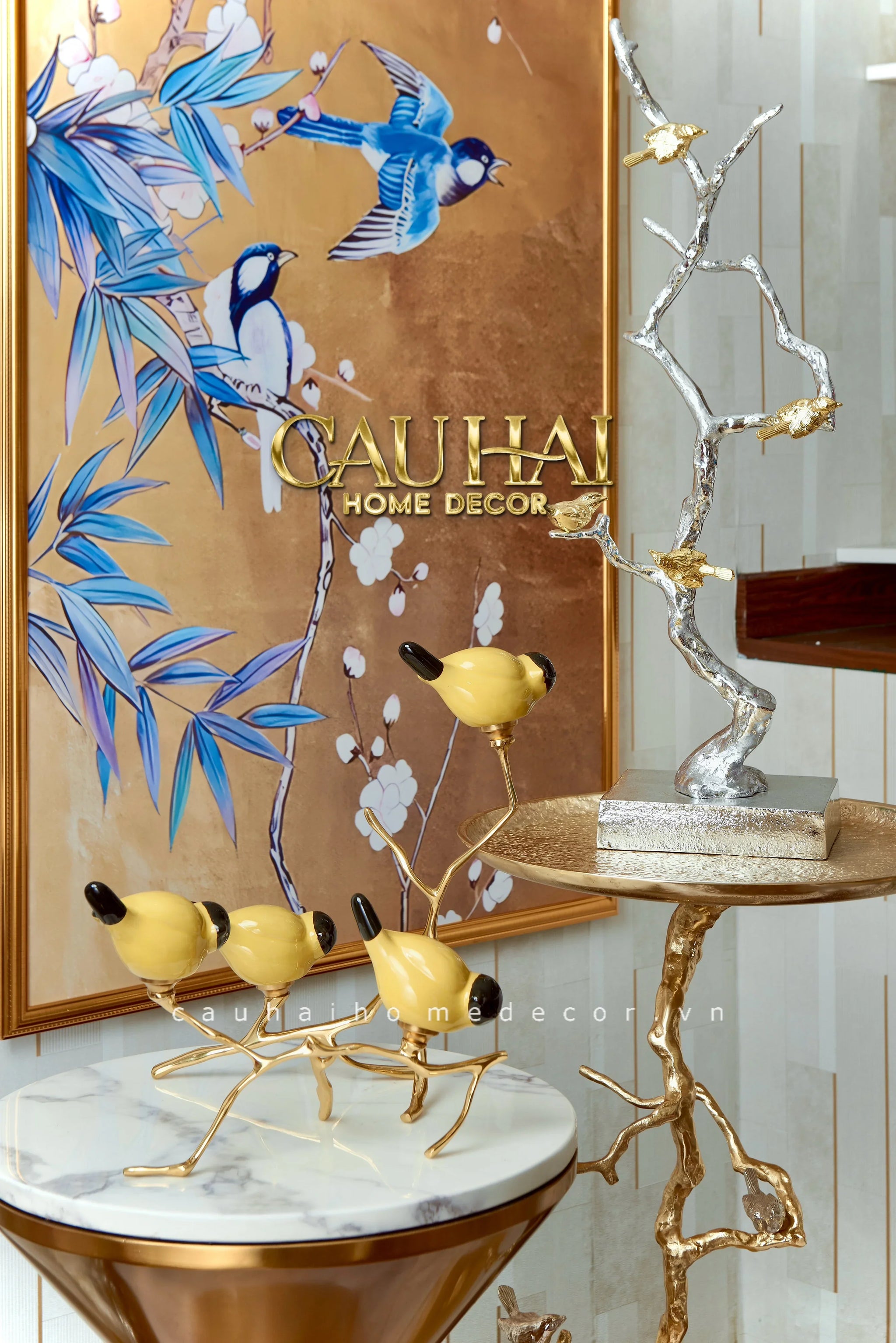 Maison Couture - Set Tượng Đôi Chim Sứ Tráng Men Impérial Oriole Duo – Gilded Bird Of Dynasty Sculptural-TƯỢNG TRANG TRÍ-CẬU HAI HOME DECOR