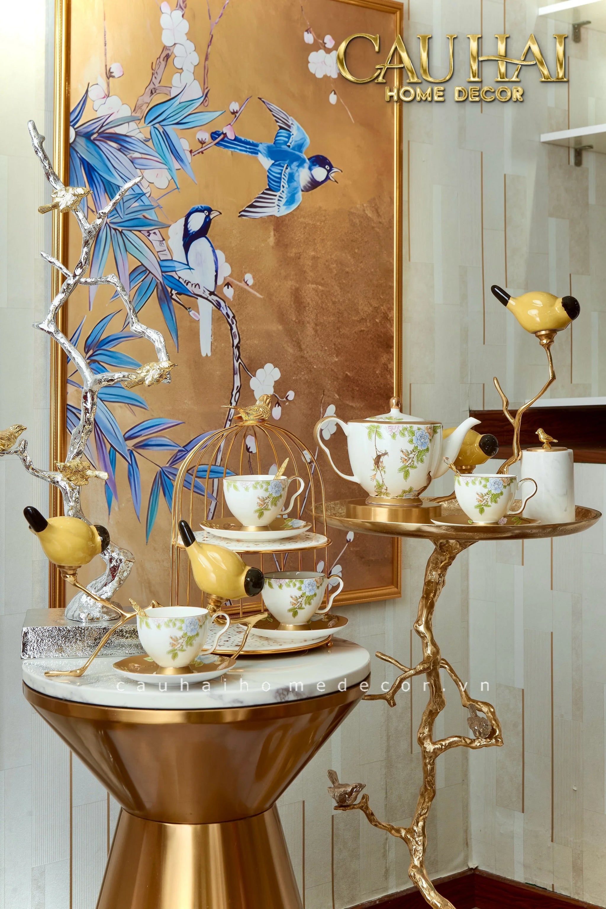 Maison Couture - Set Tượng Đôi Chim Sứ Tráng Men Impérial Oriole Duo – Gilded Bird Of Dynasty Sculptural-TƯỢNG TRANG TRÍ-CẬU HAI HOME DECOR
