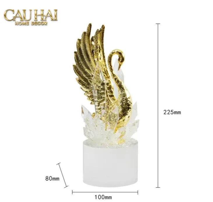 Maison Couture - Set Tượng Đôi Thiên Nga Cygnes Royaux aux Ailes Déployées Cristalleries Quartz Blanc 22/25-TƯỢNG TRANG TRÍ-CẬU HAI HOME DECOR