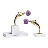 Maison Couture - Set 2 Tượng Cá Heo Bằng Đồng Đá Thạch Anh Tím - Brasson Dolphin Serendipity Amethyst 17x22/28-TƯỢNG TRANG TRÍ-Đối tác tại Trung Quốc theo từng đơn đặt hàng-CẬU HAI HOME DECOR