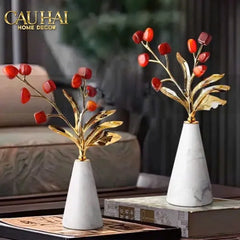 Maison Couture - Set Tượng Hồng Ngọc Tuỷ Carnelian Agate Bloom H37 H30-TƯỢNG TRANG TRÍ-CẬU HAI HOME DECOR