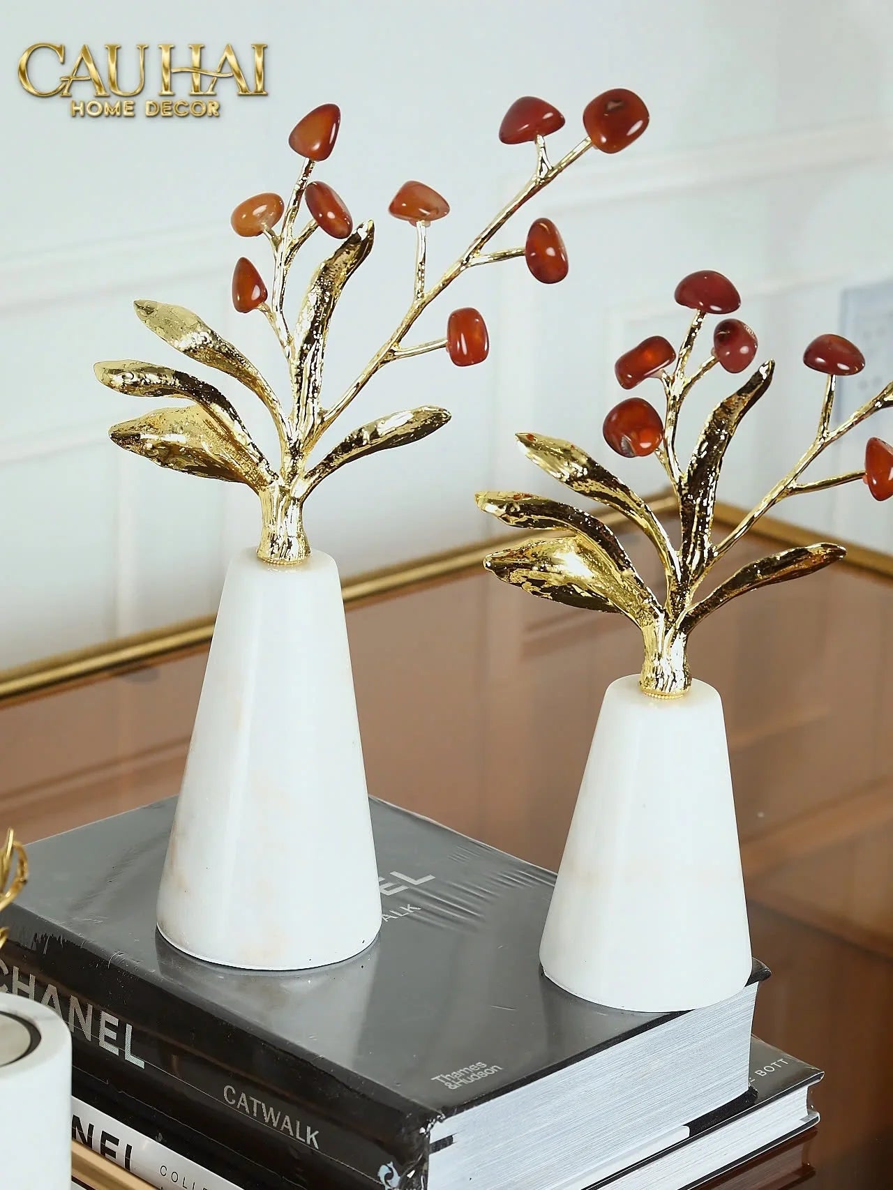 Maison Couture - Set Tượng Hồng Ngọc Tuỷ Carnelian Agate Bloom H37 H30-TƯỢNG TRANG TRÍ-CẬU HAI HOME DECOR