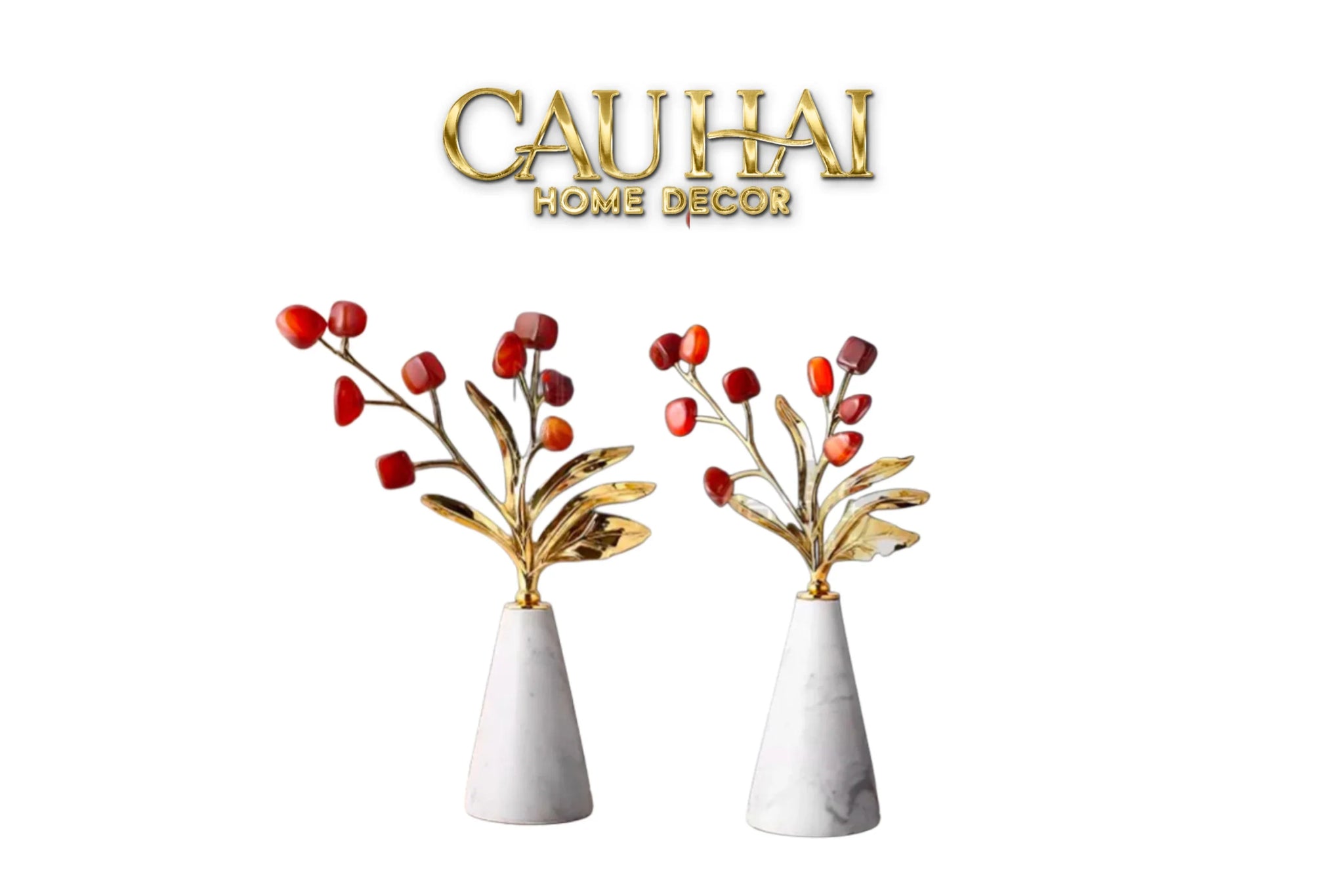 Maison Couture - Set Tượng Hồng Ngọc Tuỷ Carnelian Agate Bloom H37 H30-TƯỢNG TRANG TRÍ-CẬU HAI HOME DECOR