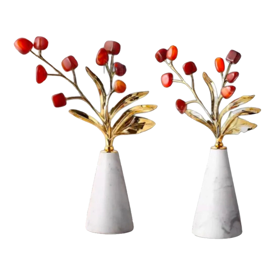Maison Couture - Set Tượng Hồng Ngọc Tuỷ Carnelian Agate Bloom H37 H30