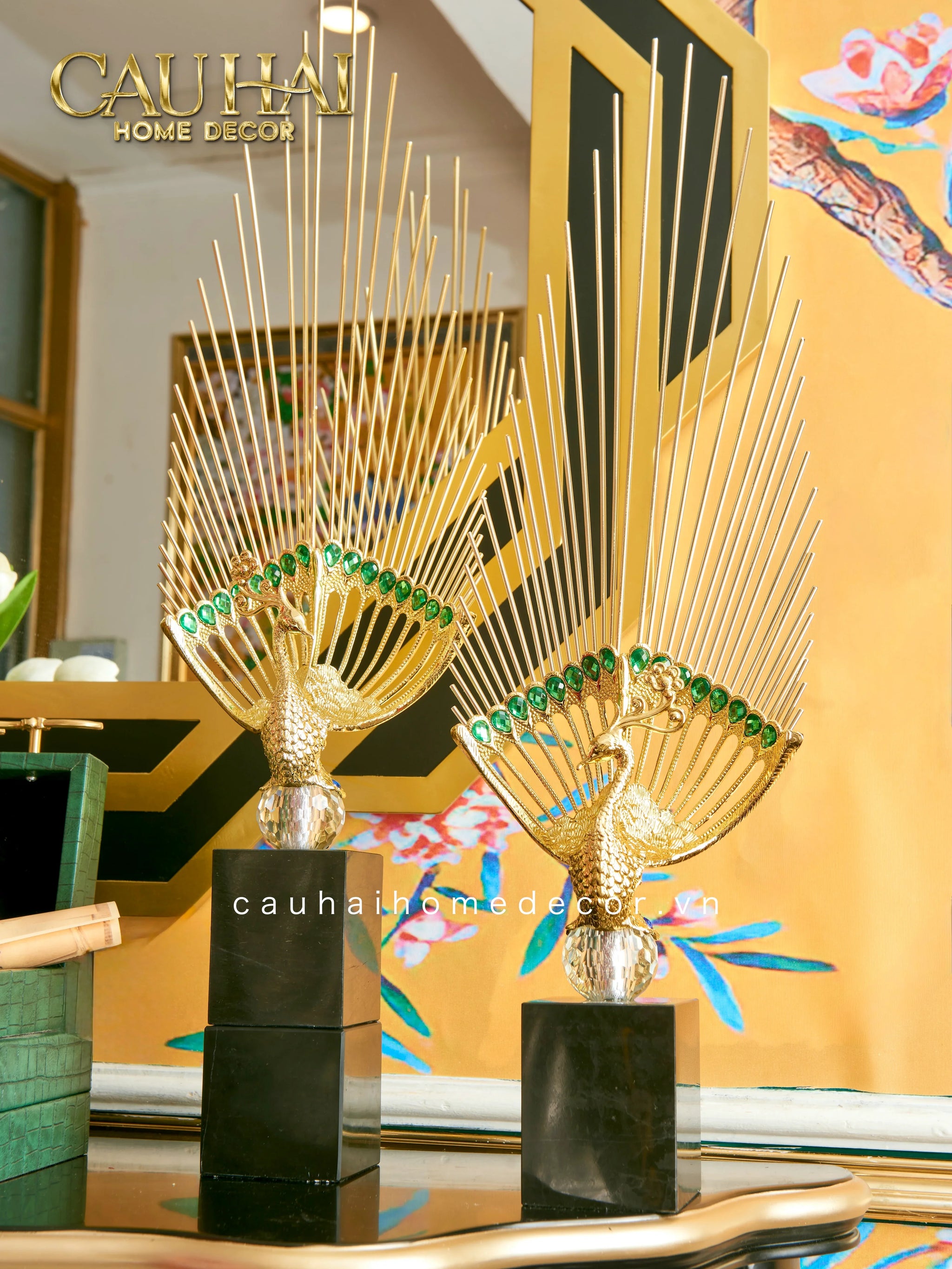 Maison Couture - Set Tượng Khổng Tước Éventail de l’Empereur Plumage de Paon H66-TƯỢNG TRANG TRÍ-CẬU HAI HOME DECOR