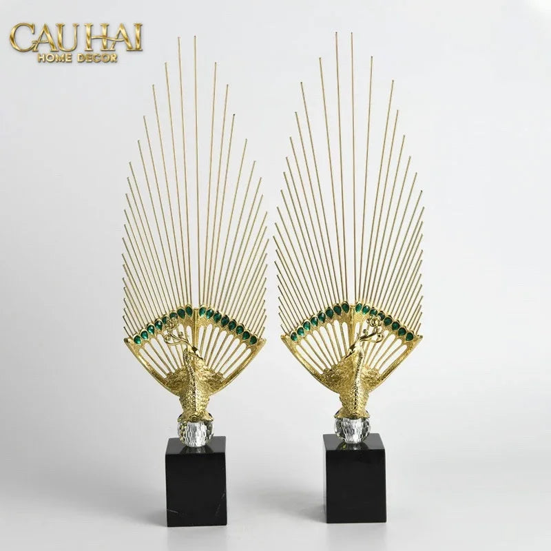 Maison Couture - Set Tượng Khổng Tước Éventail de l’Empereur Plumage de Paon H66-TƯỢNG TRANG TRÍ-CẬU HAI HOME DECOR