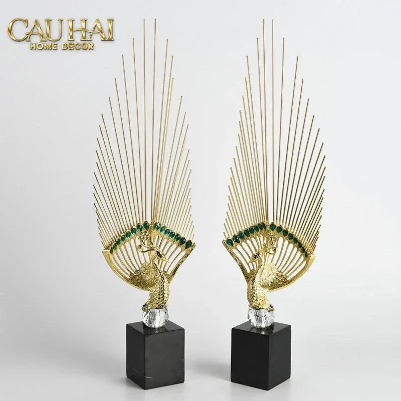 Maison Couture - Set Tượng Khổng Tước Éventail de l’Empereur Plumage de Paon H66-TƯỢNG TRANG TRÍ-CẬU HAI HOME DECOR