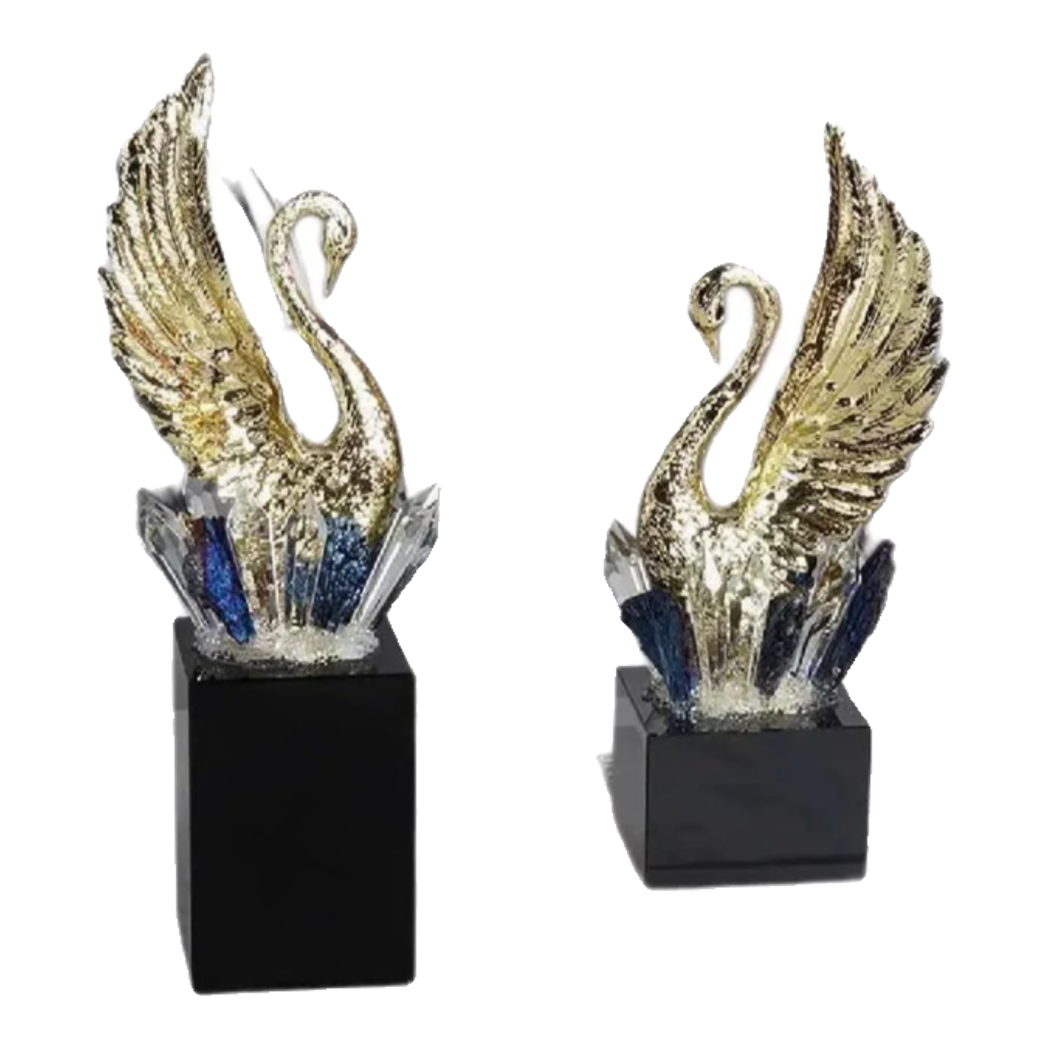 Maison Couture - Set 2 Tượng Thiên Nga Bằng Đồng Đính Pha Lê - Swan D’Amour Azure Cristalleries 15x25/28