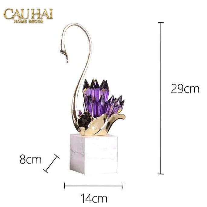 Maison Couture - Set Tượng Thiên Nga Pha Lê Tím Đế Đá Marble Swan D’Amour - Lilac Cristalleries-TƯỢNG TRANG TRÍ-CẬU HAI HOME DECOR