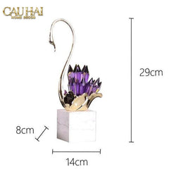 Maison Couture - Set Tượng Thiên Nga Pha Lê Tím Đế Đá Marble Swan D’Amour - Lilac Cristalleries-TƯỢNG TRANG TRÍ-CẬU HAI HOME DECOR