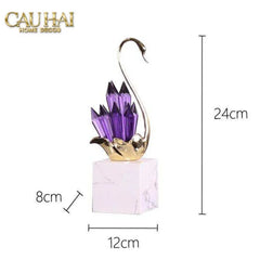 Maison Couture - Set Tượng Thiên Nga Pha Lê Tím Đế Đá Marble Swan D’Amour - Lilac Cristalleries-TƯỢNG TRANG TRÍ-CẬU HAI HOME DECOR