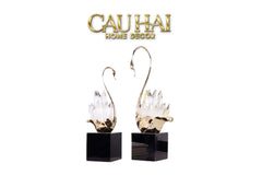 Maison Couture - Set Tượng Thiên Nga Pha Lê Tím Đế Đá Marble Swan D’Amour - Lilac Cristalleries-TƯỢNG TRANG TRÍ-CẬU HAI HOME DECOR