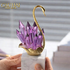 Maison Couture - Set Tượng Thiên Nga Pha Lê Tím Đế Đá Marble Swan D’Amour - Lilac Cristalleries-TƯỢNG TRANG TRÍ-CẬU HAI HOME DECOR