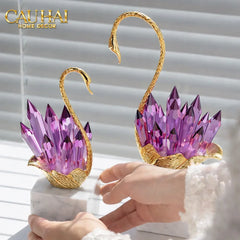Maison Couture - Set Tượng Thiên Nga Pha Lê Tím Đế Đá Marble Swan D’Amour - Lilac Cristalleries-TƯỢNG TRANG TRÍ-CẬU HAI HOME DECOR