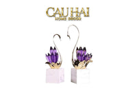 Maison Couture - Set Tượng Thiên Nga Pha Lê Tím Đế Đá Marble Swan D’Amour - Lilac Cristalleries-TƯỢNG TRANG TRÍ-CẬU HAI HOME DECOR