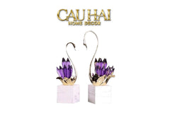 Maison Couture - Set Tượng Thiên Nga Pha Lê Tím Đế Đá Marble Swan D’Amour - Lilac Cristalleries-TƯỢNG TRANG TRÍ-CẬU HAI HOME DECOR