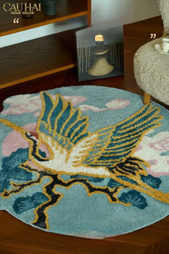 Maison Couture - Thảm Tròn Sợi Dệt D120 -Celestial Crane Nuage d’Azur Art Rugs-THẢM TRÒN - THẢM BED-CẬU HAI HOME DECOR