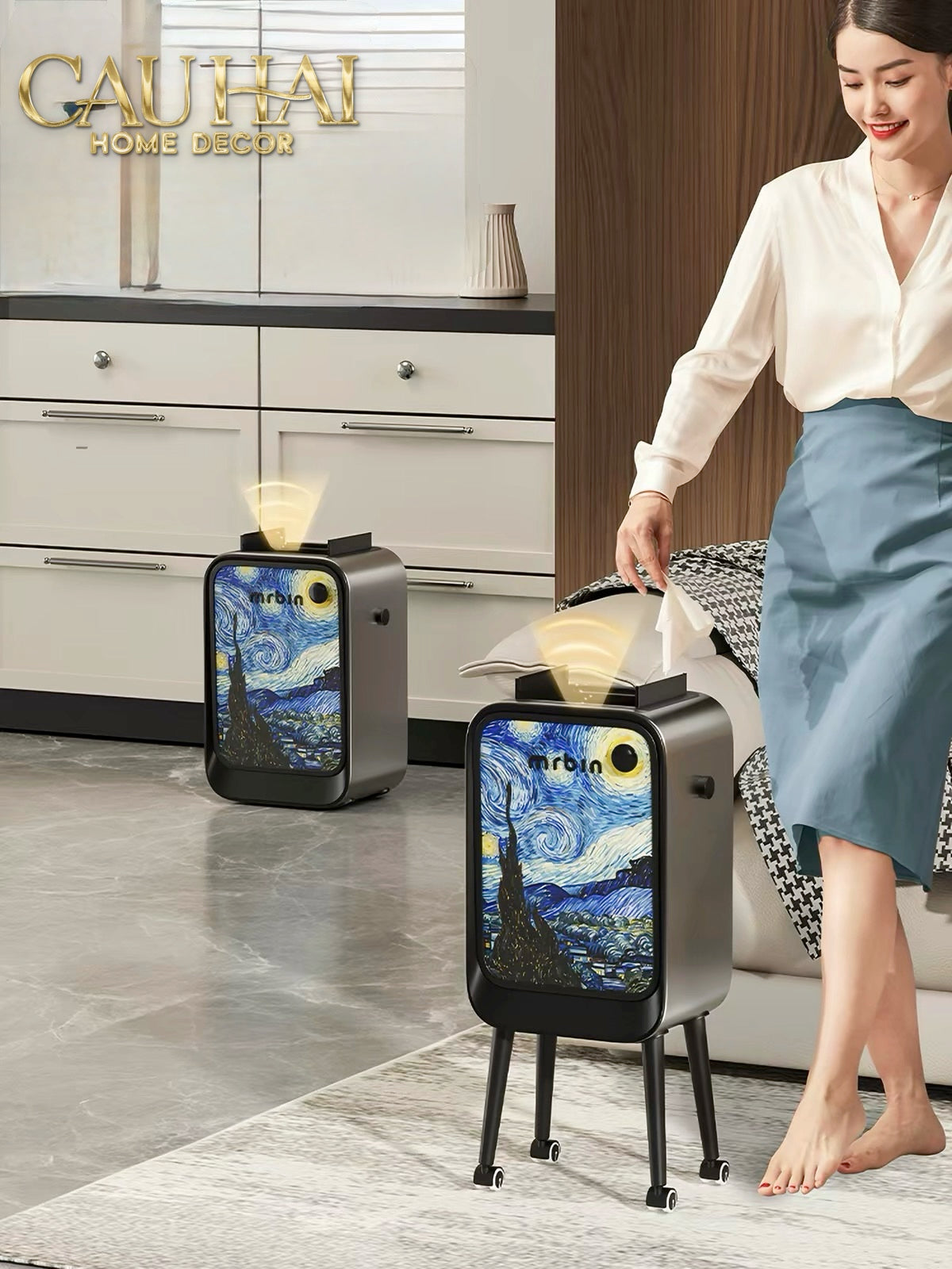 Maison Couture - Thùng Rác Mr Bin Automatic TV Van Gogh Version Limited 20L 31.4x65-Thùng Rác-CẬU HAI HOME DECOR-CẬU HAI HOME DECOR