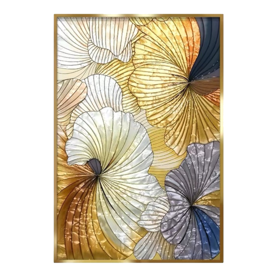 Maison Couture - Tranh Khảm Men Thuỷ Tinh Khung Thủ Công Khung Thép Không Gỉ Gilded Prism Enamel - Ginkgo Era 70x100