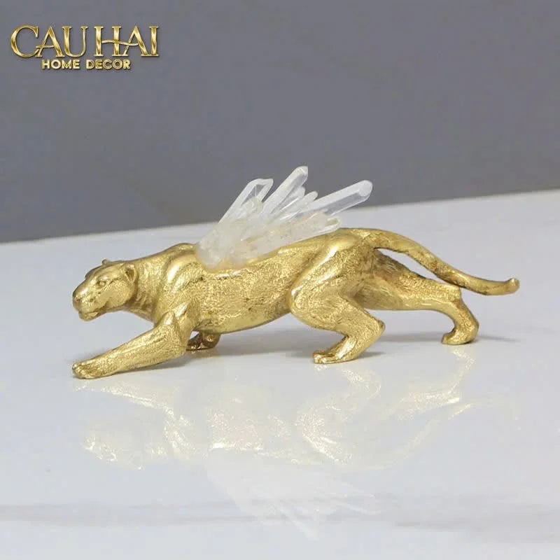 Maison Couture - Tượng Báo Bằng Đồng Đá Thạch Anh Celestial Quartz Panther D13-TƯỢNG TRANG TRÍ-CẬU HAI HOME DECOR