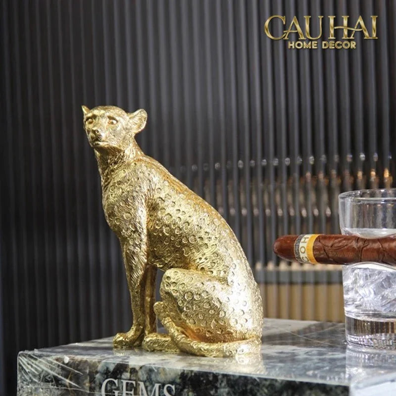 Maison Couture - Tượng Báo Bằng Đồng - Majetic Laiton Brasson Panther Ornaments 13x6.5x14-TƯỢNG TRANG TRÍ-CẬU HAI HOME DECOR