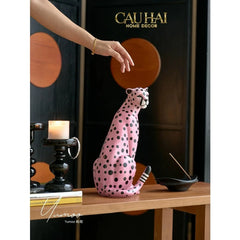 Maison Couture - Tượng Báo Hồng Gốm Sứ Pink Polka Leopard 22x32-CẬU HAI HOME DECOR