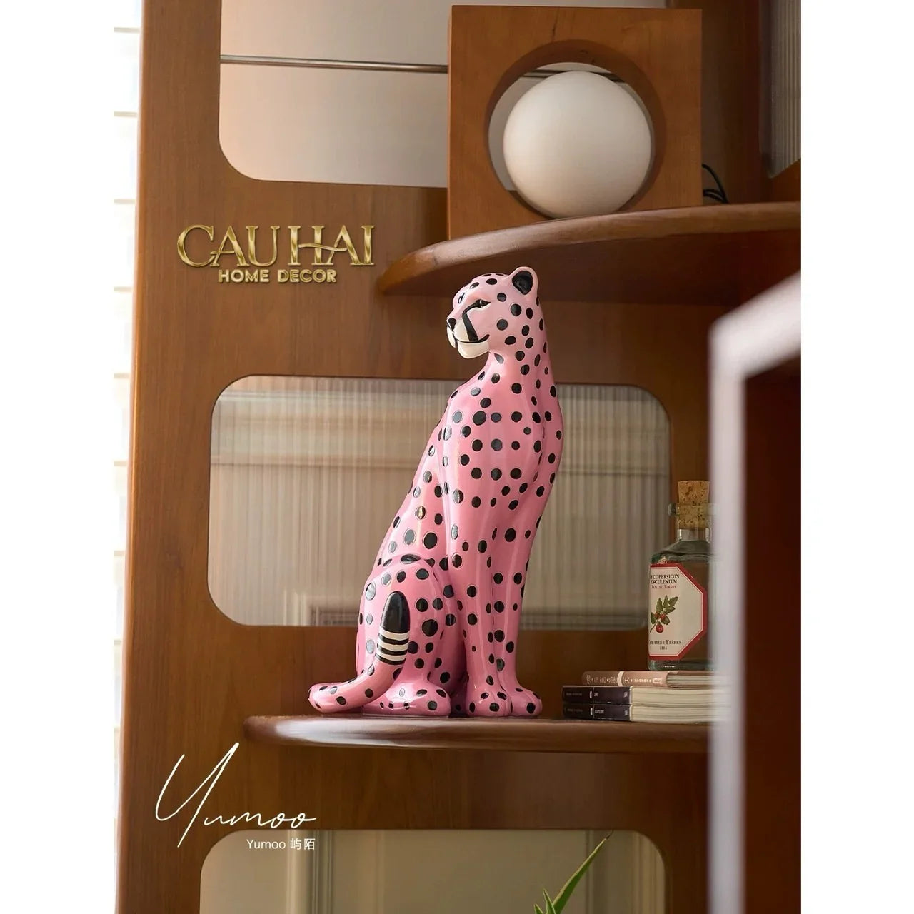 Maison Couture - Tượng Báo Hồng Gốm Sứ Pink Polka Leopard 22x32-CẬU HAI HOME DECOR