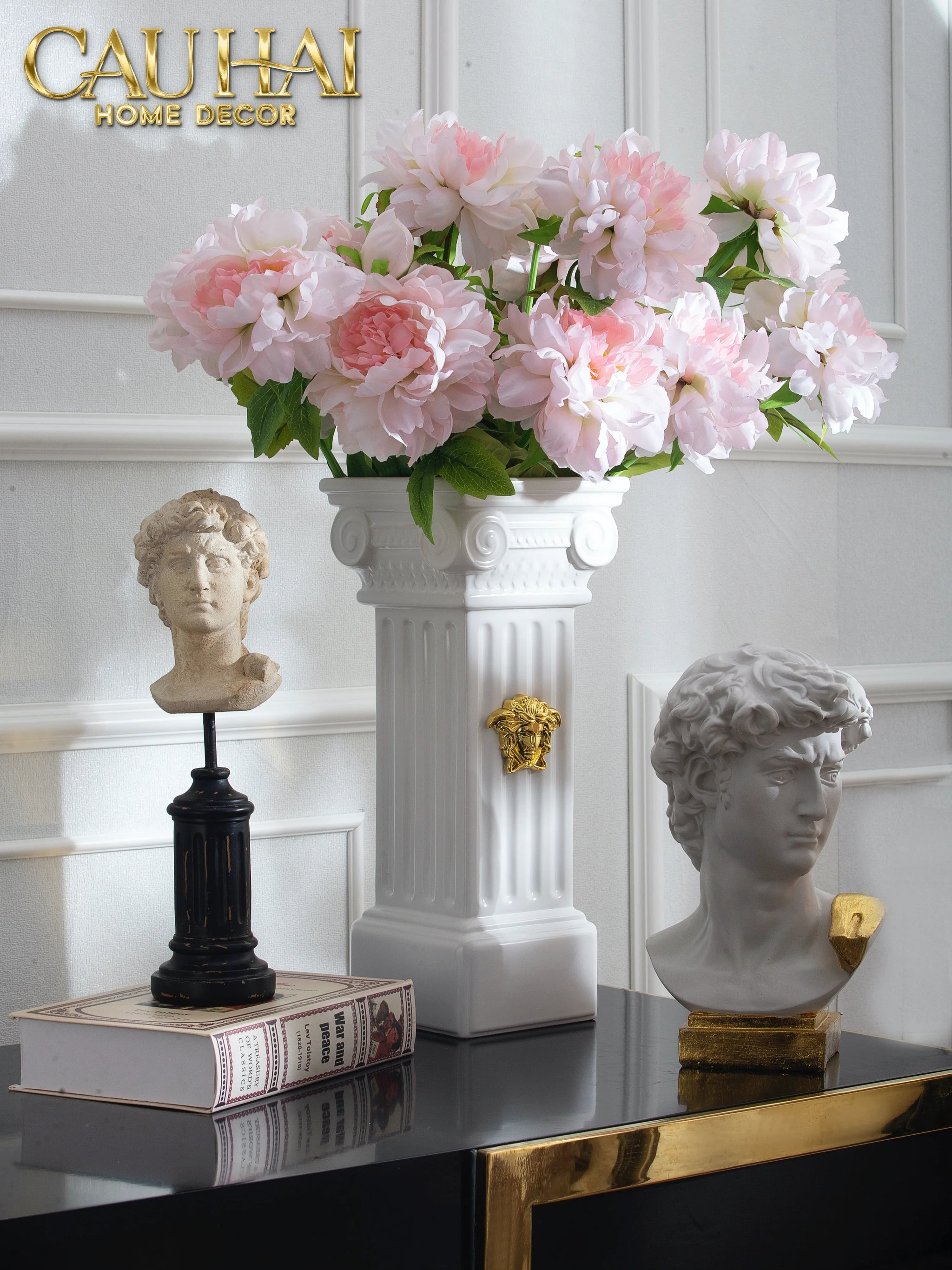 Maison Couture - Tượng Bình Hoa Cột La Mã Mythology Ionic Medusa Roman Column H43-TƯỢNG TRANG TRÍ-CẬU HAI HOME DECOR