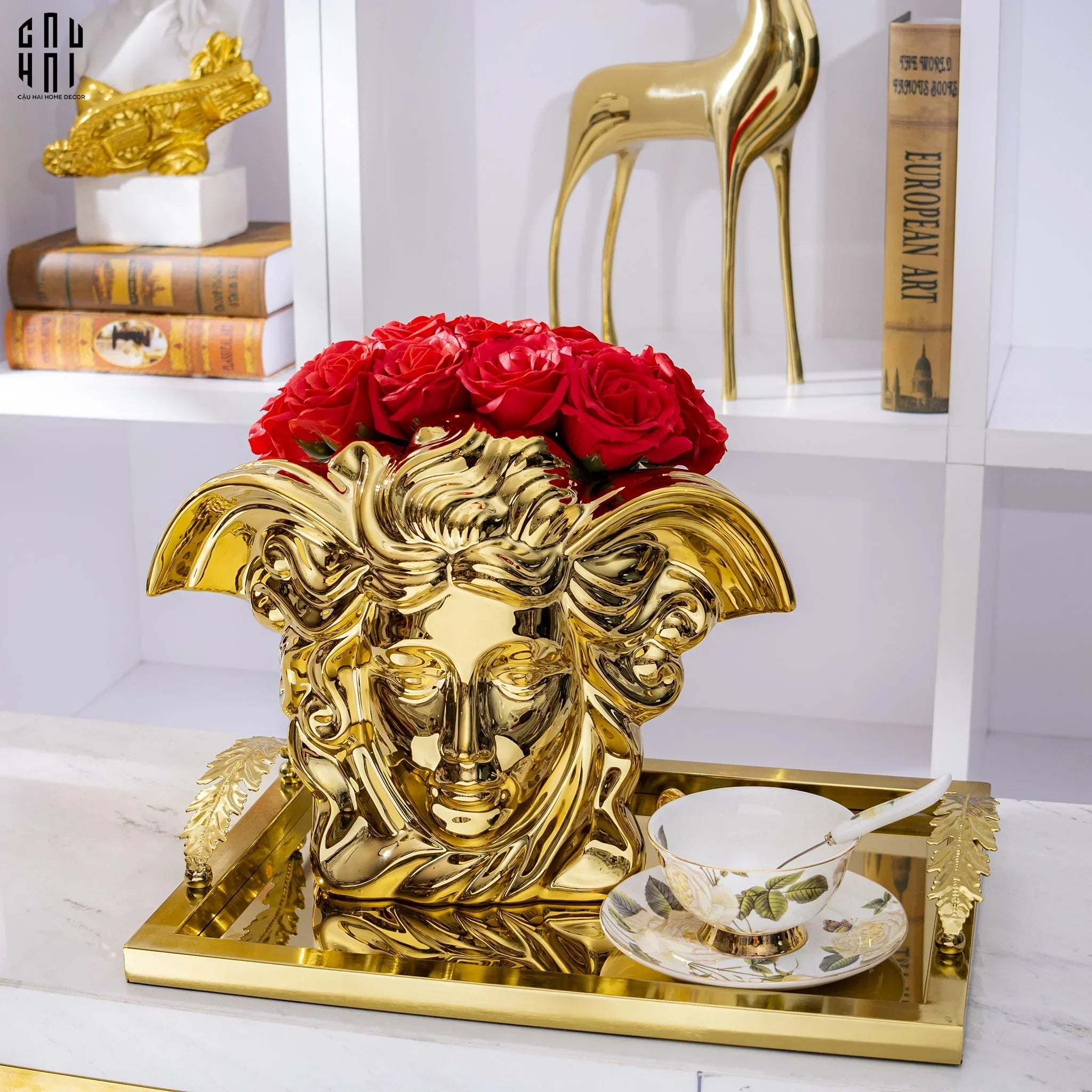Maison Couture - Tượng Bình Hoa V Class Golden Goddess Medusa Fascination 20x34x22-TƯỢNG TRANG TRÍ-CẬU HAI HOME DECOR