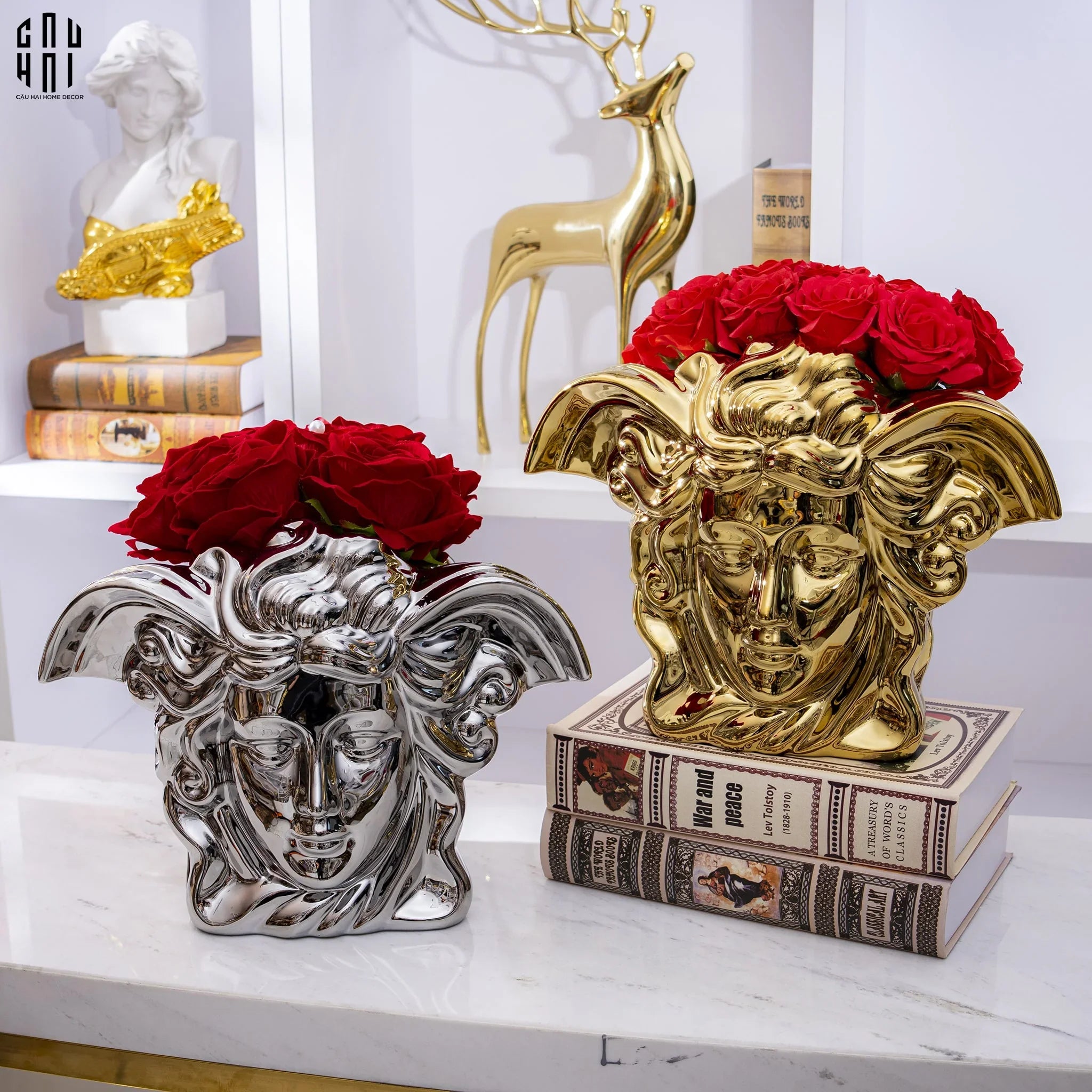 Maison Couture - Tượng Bình Hoa V Class Silver Medusa Fascination 20x34x22-TƯỢNG TRANG TRÍ-CẬU HAI HOME DECOR