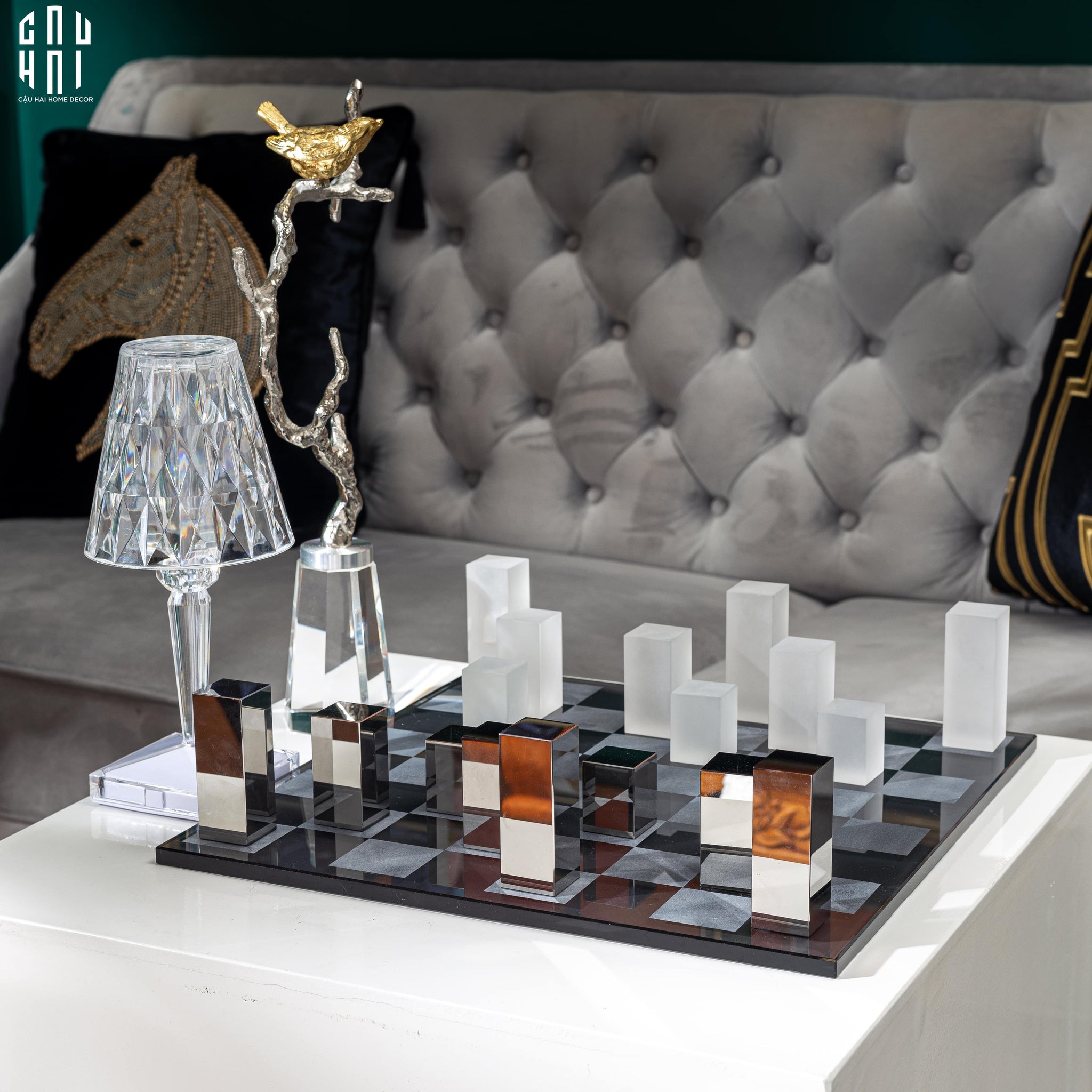 Maison Couture - Tượng Bộ Bàn Cờ Pha Lê Majestic Cristalleries Chess 37x37x9-TƯỢNG TRANG TRÍ-CẬU HAI HOME DECOR
