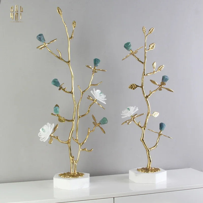 Maison Couture - Tượng Cây Nở Hoa Bằng Đồng Đá Thạch Anh Trắng Brasson Quartz Golden Hesperides 22x65-TƯỢNG TRANG TRÍ-CẬU HAI HOME DECOR