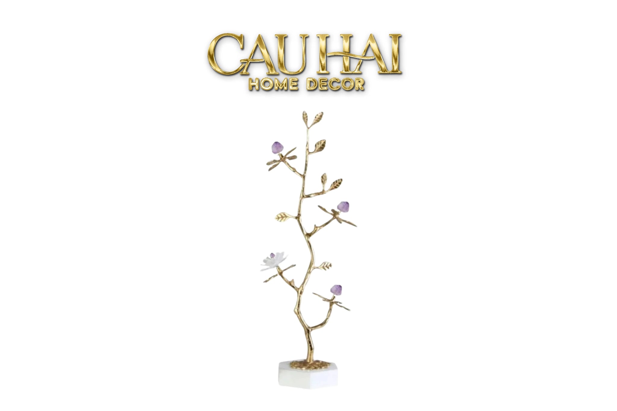 Maison Couture - Tượng Cây Nở Hoa Bằng Đồng Đá Thạch Anh Trắng Brasson Quartz Golden Hesperides 22x65-TƯỢNG TRANG TRÍ-CẬU HAI HOME DECOR
