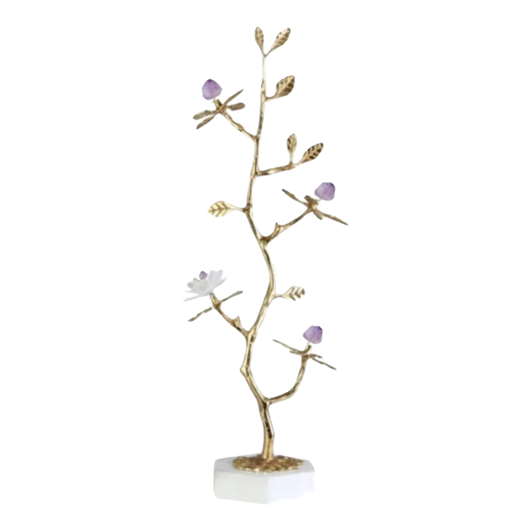 Maison Couture - Tượng Cây Nở Hoa Bằng Đồng Đá Thạch Anh Trắng Brasson Quartz Golden Hesperides 22x65
