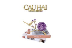 Maison Couture - Tượng Chim Bằng Đồng Đá Thạch Anh Tím Brasson Nightingale Amethyst 24x12x12-TƯỢNG TRANG TRÍ-CẬU HAI HOME DECOR