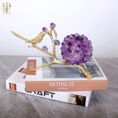 Maison Couture - Tượng Chim Bằng Đồng Đá Thạch Anh Tím Brasson Nightingale Amethyst 24x12x12-TƯỢNG TRANG TRÍ-CẬU HAI HOME DECOR