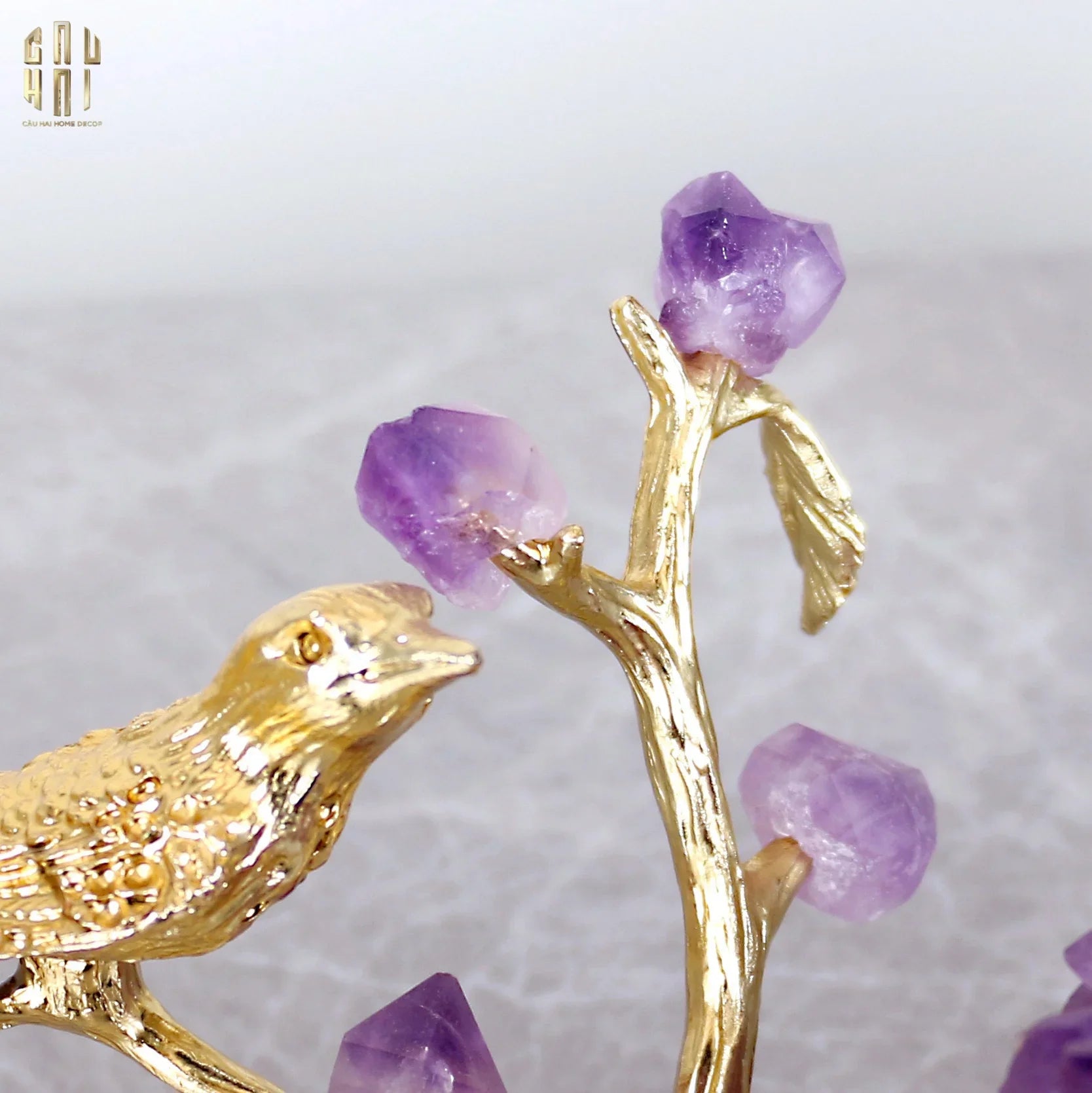Maison Couture - Tượng Chim Bằng Đồng Đá Thạch Anh Tím Brasson Nightingale Amethyst 24x12x12-TƯỢNG TRANG TRÍ-CẬU HAI HOME DECOR