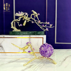 Maison Couture - Tượng Chim Bằng Đồng Đá Thạch Anh Tím Brasson Nightingale Amethyst 24x12x12-TƯỢNG TRANG TRÍ-CẬU HAI HOME DECOR