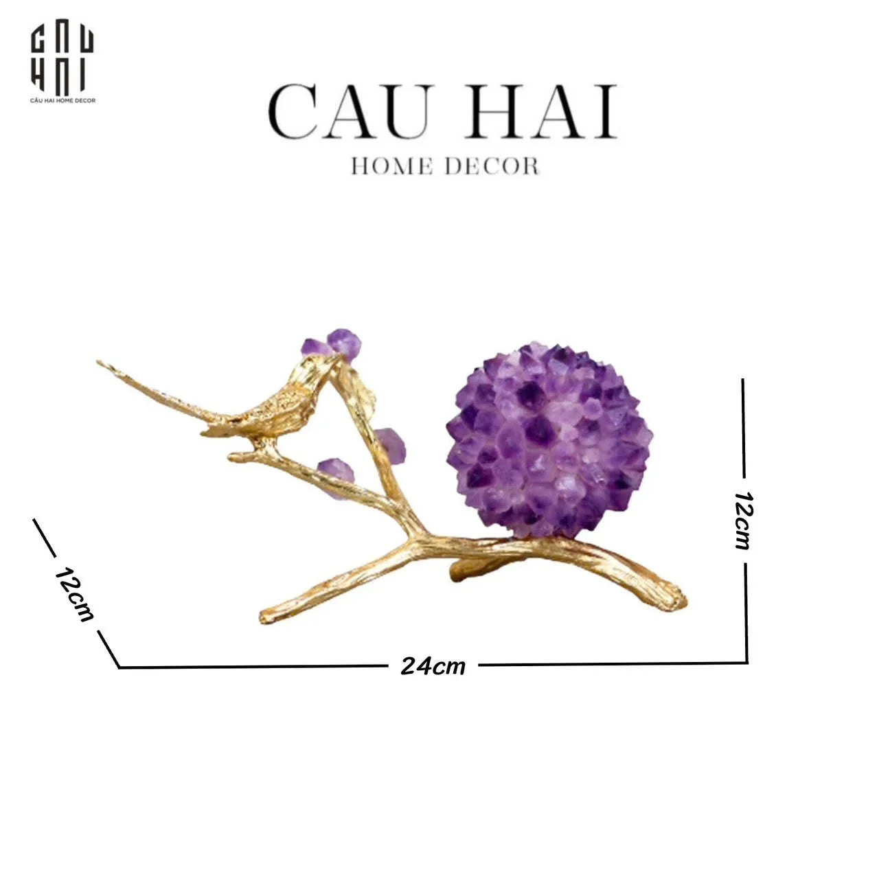 Maison Couture - Tượng Chim Bằng Đồng Đá Thạch Anh Tím Brasson Nightingale Amethyst 24x12x12-TƯỢNG TRANG TRÍ-CẬU HAI HOME DECOR