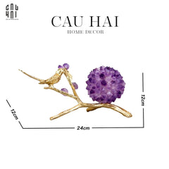 Maison Couture - Tượng Chim Bằng Đồng Đá Thạch Anh Tím Brasson Nightingale Amethyst 24x12x12-TƯỢNG TRANG TRÍ-CẬU HAI HOME DECOR