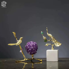 Maison Couture - Tượng Chim Bằng Đồng Đá Thạch Anh Tím Brasson Nightingale Amethyst 24x12x12-TƯỢNG TRANG TRÍ-CẬU HAI HOME DECOR