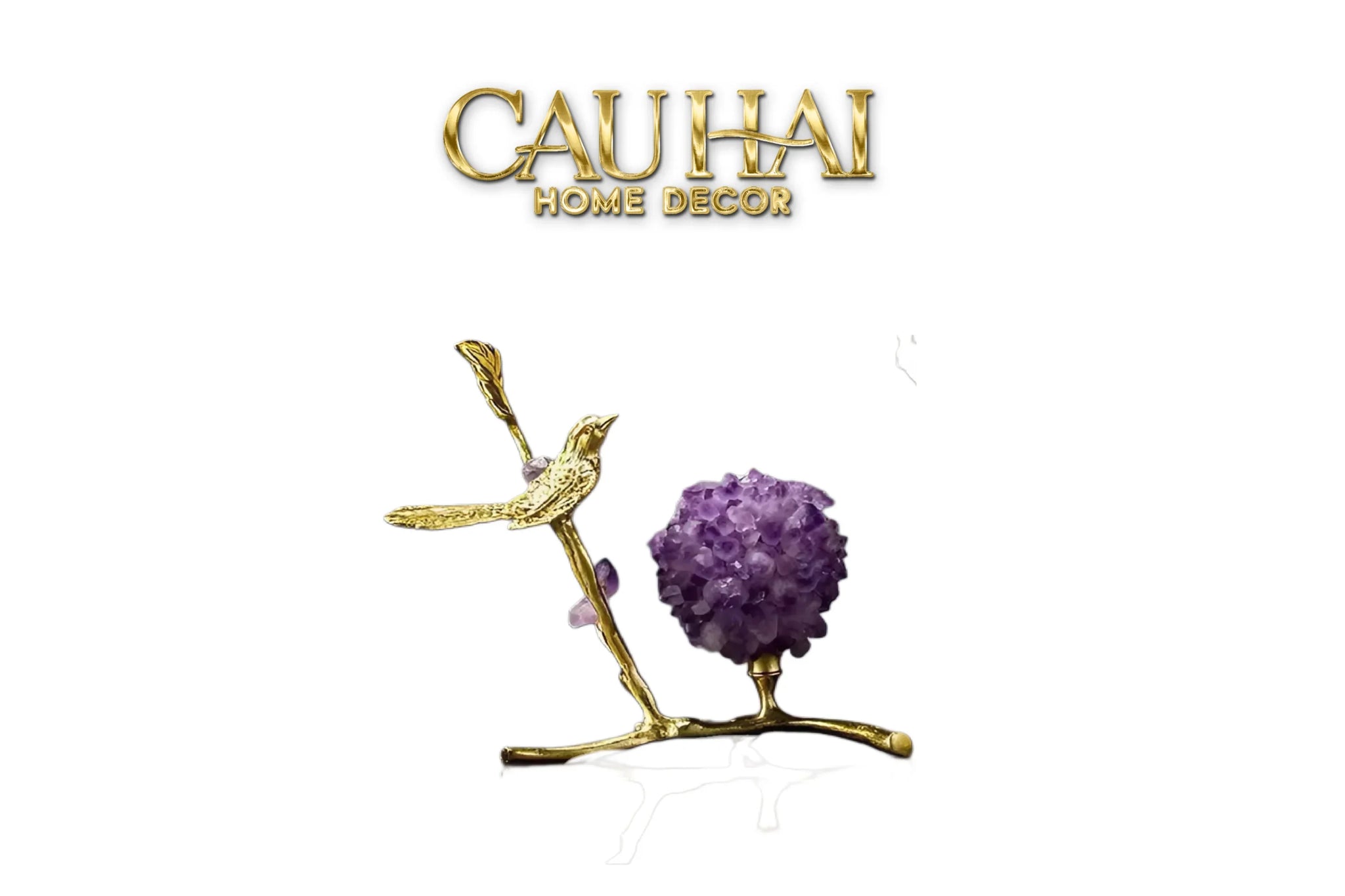 Maison Couture - Tượng Chim Bằng Đồng Đá Thạch Anh Tím Brasson Nightingale Amethyst 24x12x12-TƯỢNG TRANG TRÍ-CẬU HAI HOME DECOR