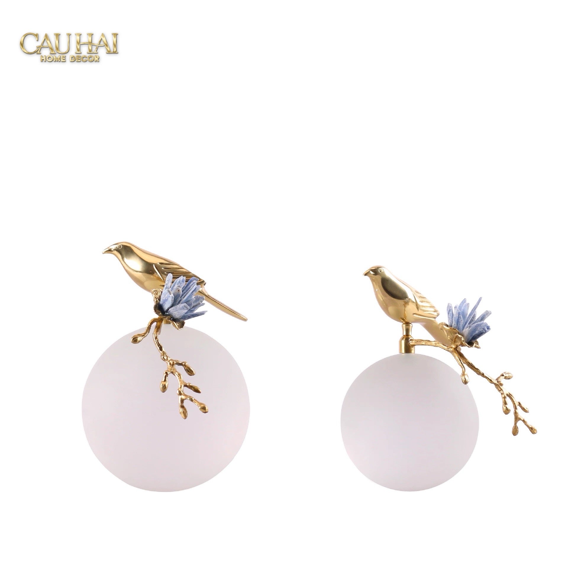 Maison Couture - Tượng Chim Bằng Đồng Quả Cầu Pha Lê Brasson Nightingale Cristalleries Orb 17x17x22-CẬU HAI HOME DECOR