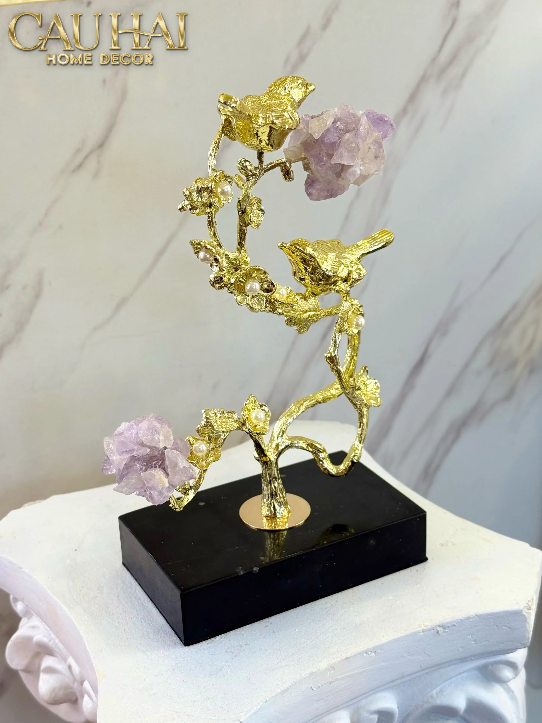 Maison Couture - Tượng Chim Hoàng Yến Golden Canary Améthyste 9x15x28-TƯỢNG TRANG TRÍ-CẬU HAI HOME DECOR
