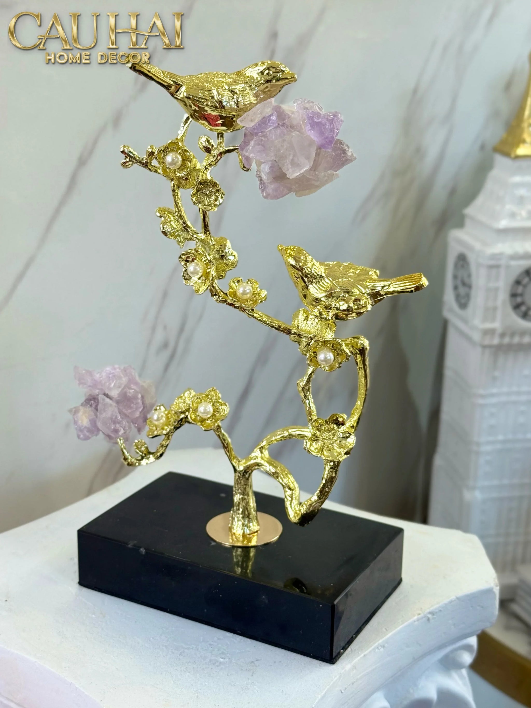 Maison Couture - Tượng Chim Hoàng Yến Golden Canary Améthyste 9x15x28-TƯỢNG TRANG TRÍ-CẬU HAI HOME DECOR