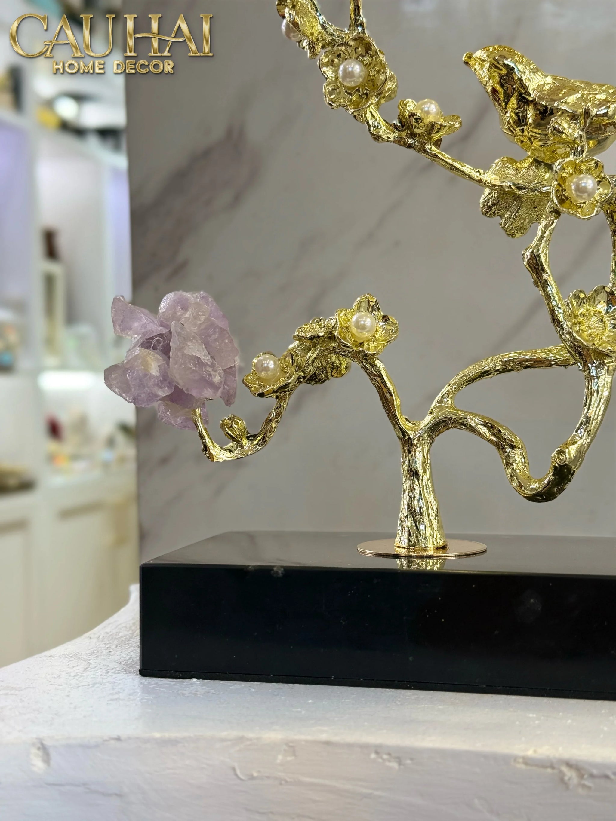 Maison Couture - Tượng Chim Hoàng Yến Golden Canary Améthyste 9x15x28-TƯỢNG TRANG TRÍ-CẬU HAI HOME DECOR