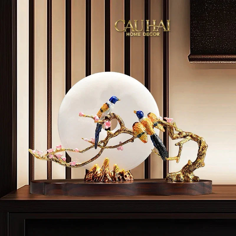 Maison Couture - Tượng Đá Cẩm Thạch Trắng Bạch Ngọc Hoàng Yến - Dynasty White Jade Canary 23x37x14-CẬU HAI HOME DECOR